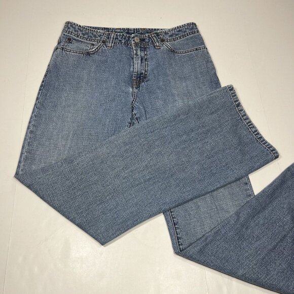 Vintage Lucky Brand Dungarees 17V Mid Rise Rancher Flare Long Blue Jeans Sz 8/29 - Picture 1 of 16